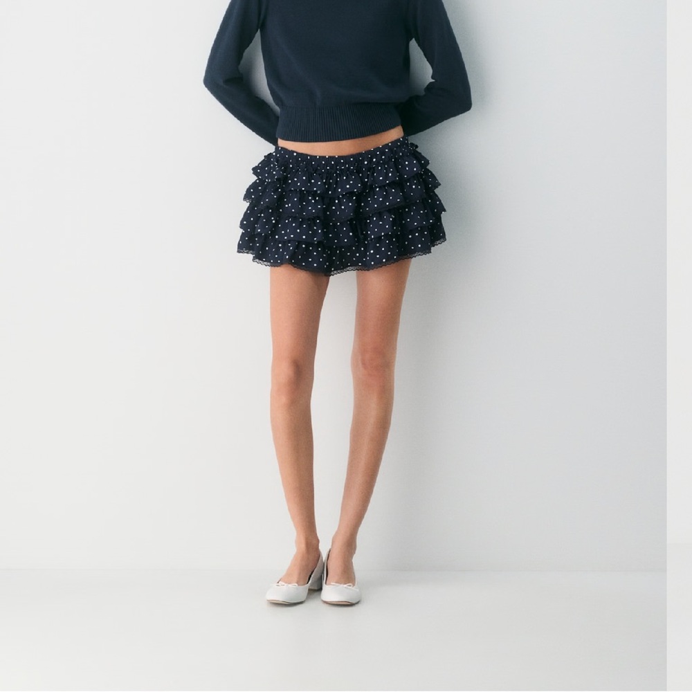 Sunday Best Navy Polka Dot Ruffle Mini Skirt